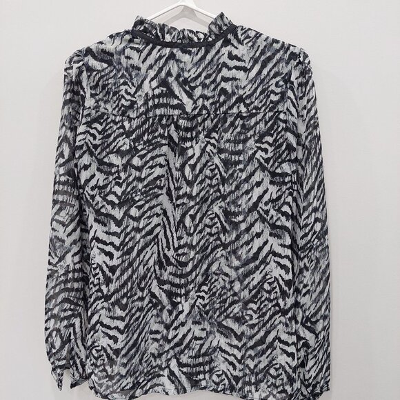 KARDASHIAN KOLLECTION Zebra Print Ruffle Neck Long Sleeve Blouse, Size L - Picture 3 of 10